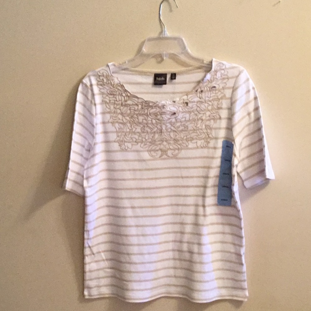 NWT Rafaella Embroidered Striped Shirt